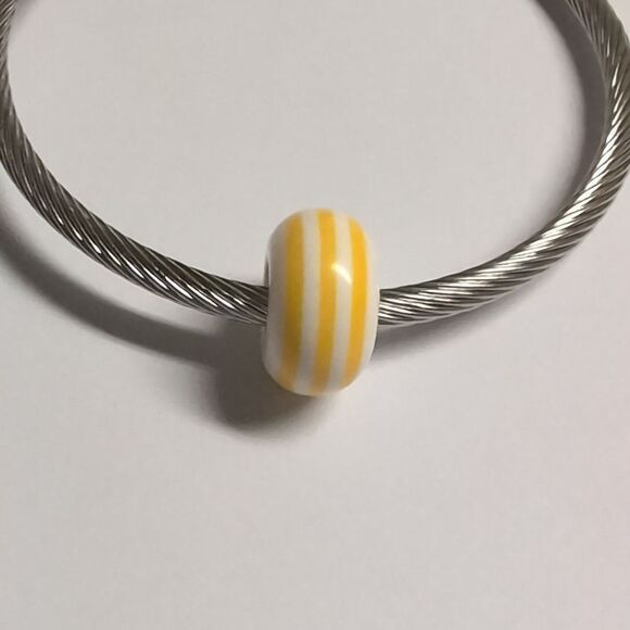 Yellow and White Striped Charm for‎ Pandora Style Bracelet - Picture 1 of 4